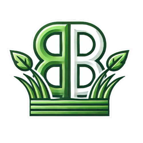 Green BB logo with leaf design on stylized plant base